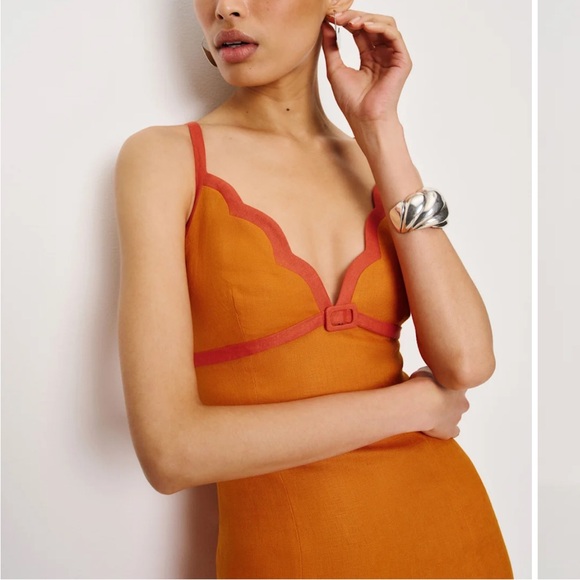 NWT REFORMATION Sara Linen Dress, Nectarine, 8P - Picture 2 of 4